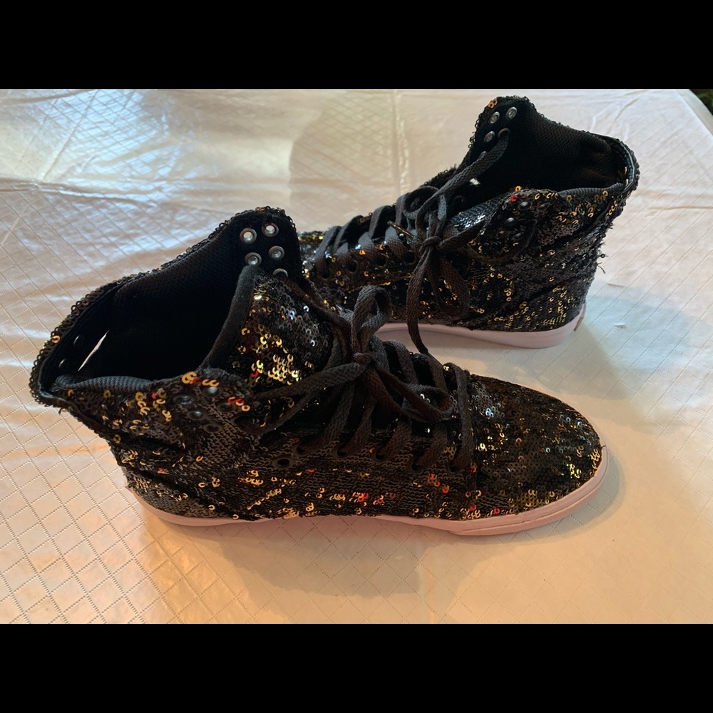 Black & gold sequin high tops.  Worn about 2 times